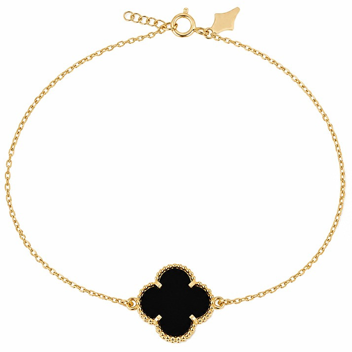 دستبند زنجیری طلا 18 عیار زنانه کرابو مدل ونکلیف سنگدار تک گل اونیکس 12