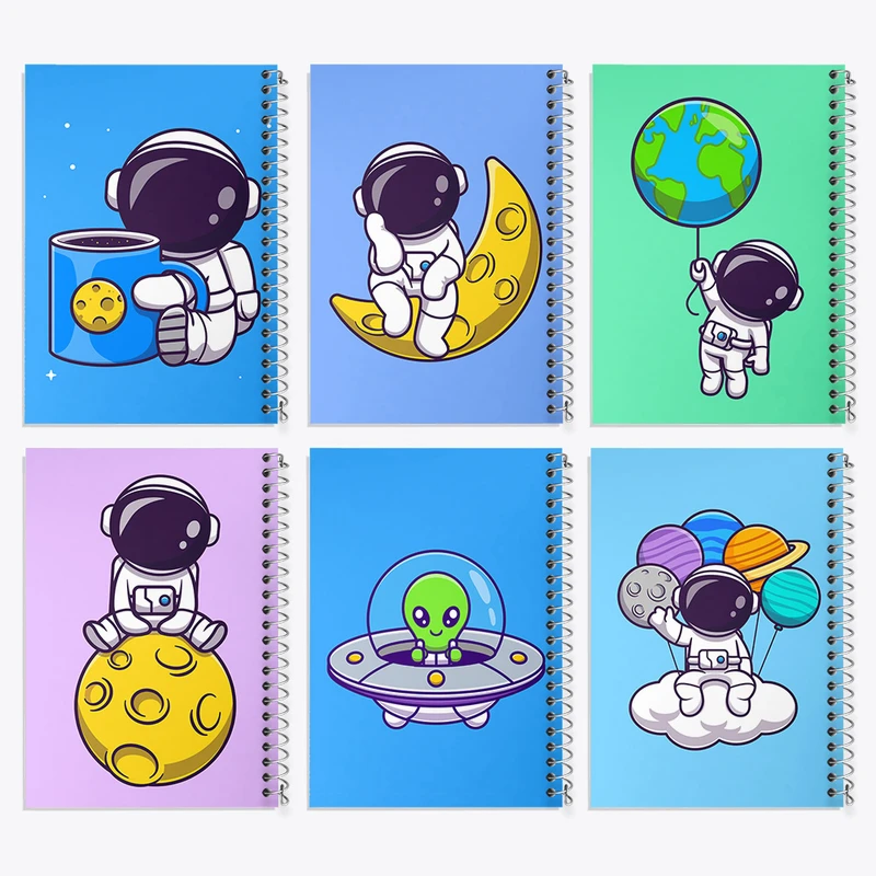 دفتر مشق 100 برگ خندالو طرح فضانورد کد 394 مجموعه 6 عددی