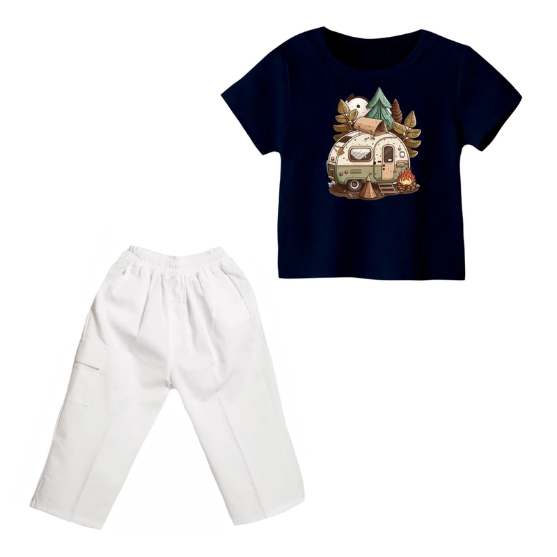 ست تی شرت و شلوارک پسرانه مدل کمپ