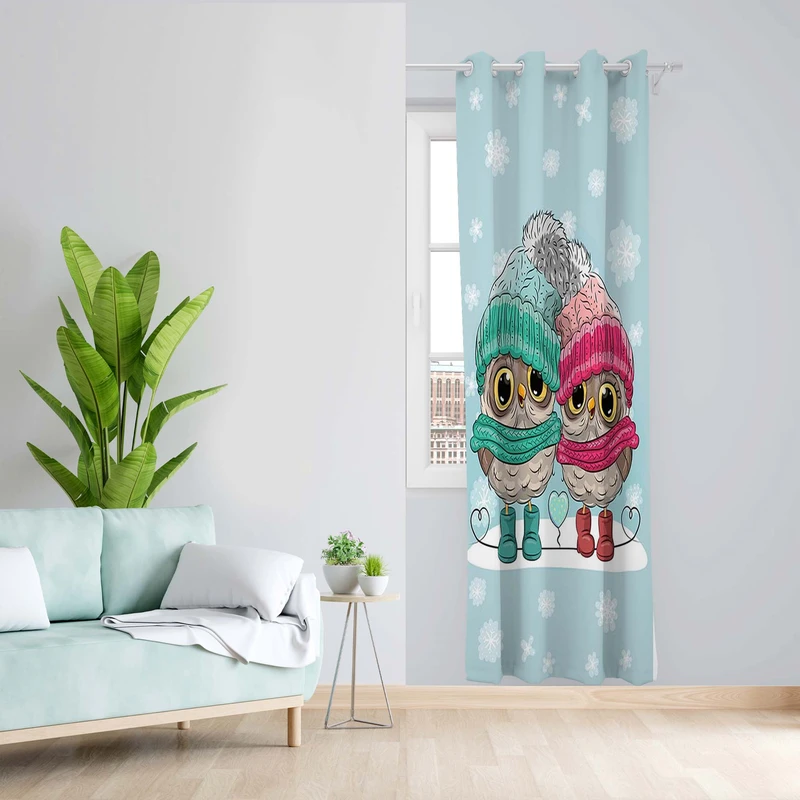 پرده طرح کودک جغد مدل مخمل پانچی کد 1792 z سایز 140x200 سانتی متر