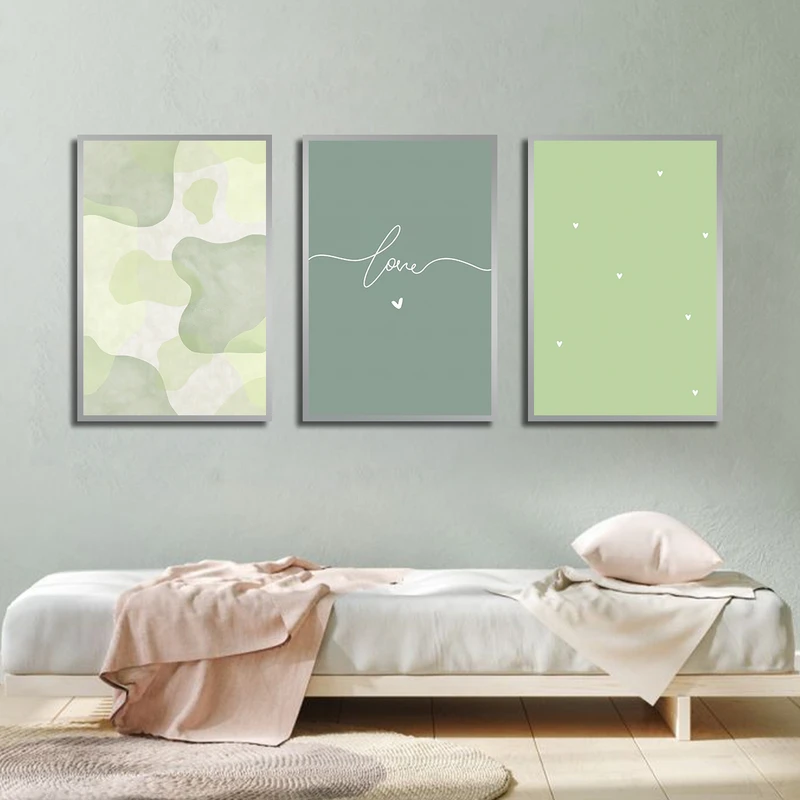 تابلو بکلیت طرح نقاشی قلب مدل SI-3743 فریم نقره ای مجموعه 3 عددی