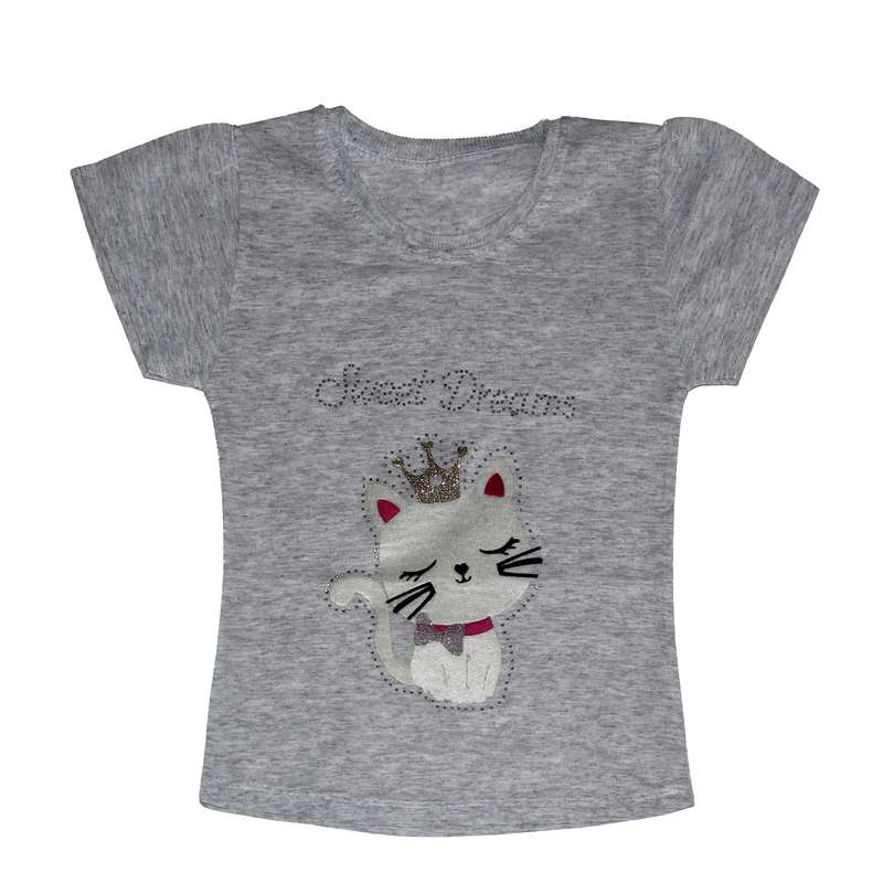 تی شرت آستین کوتاه دخترانه مدل Cat-GR