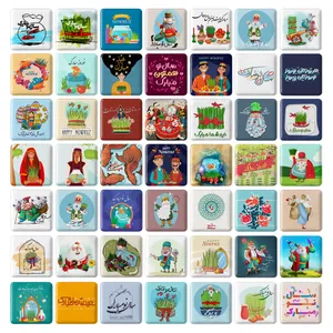 مگنت خندالو طرح تبریک عید نوروز و سال نو مدل مربعی کد 87 مجموعه 49 عددی