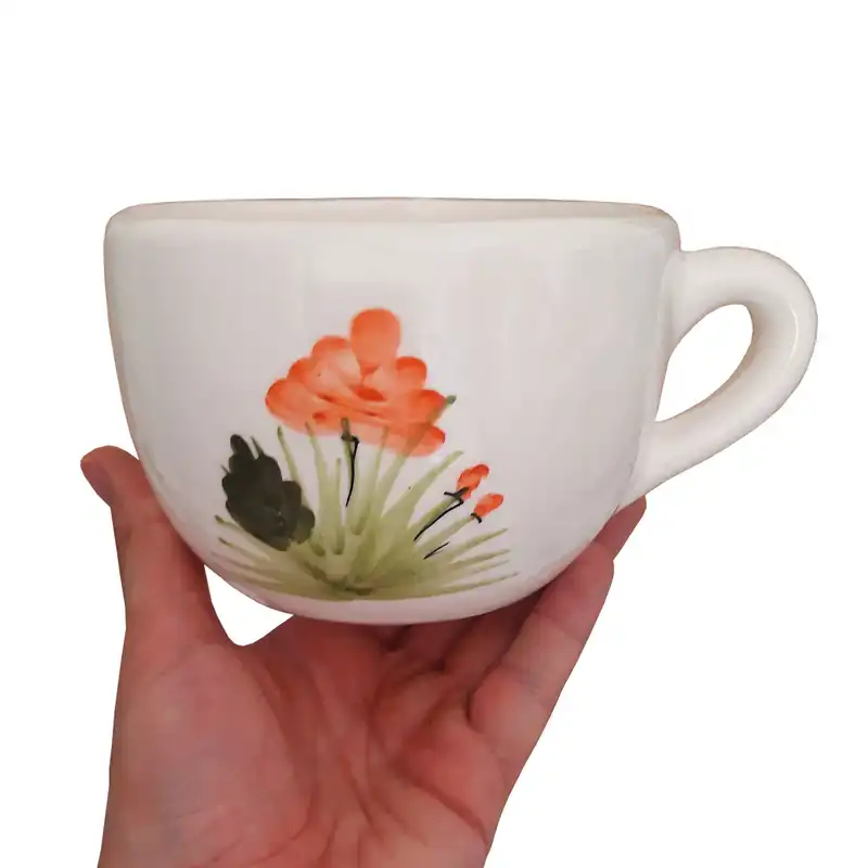 گلدان سرامیکی مدل فنجانی  کد GP به همراه زیر گلدانی