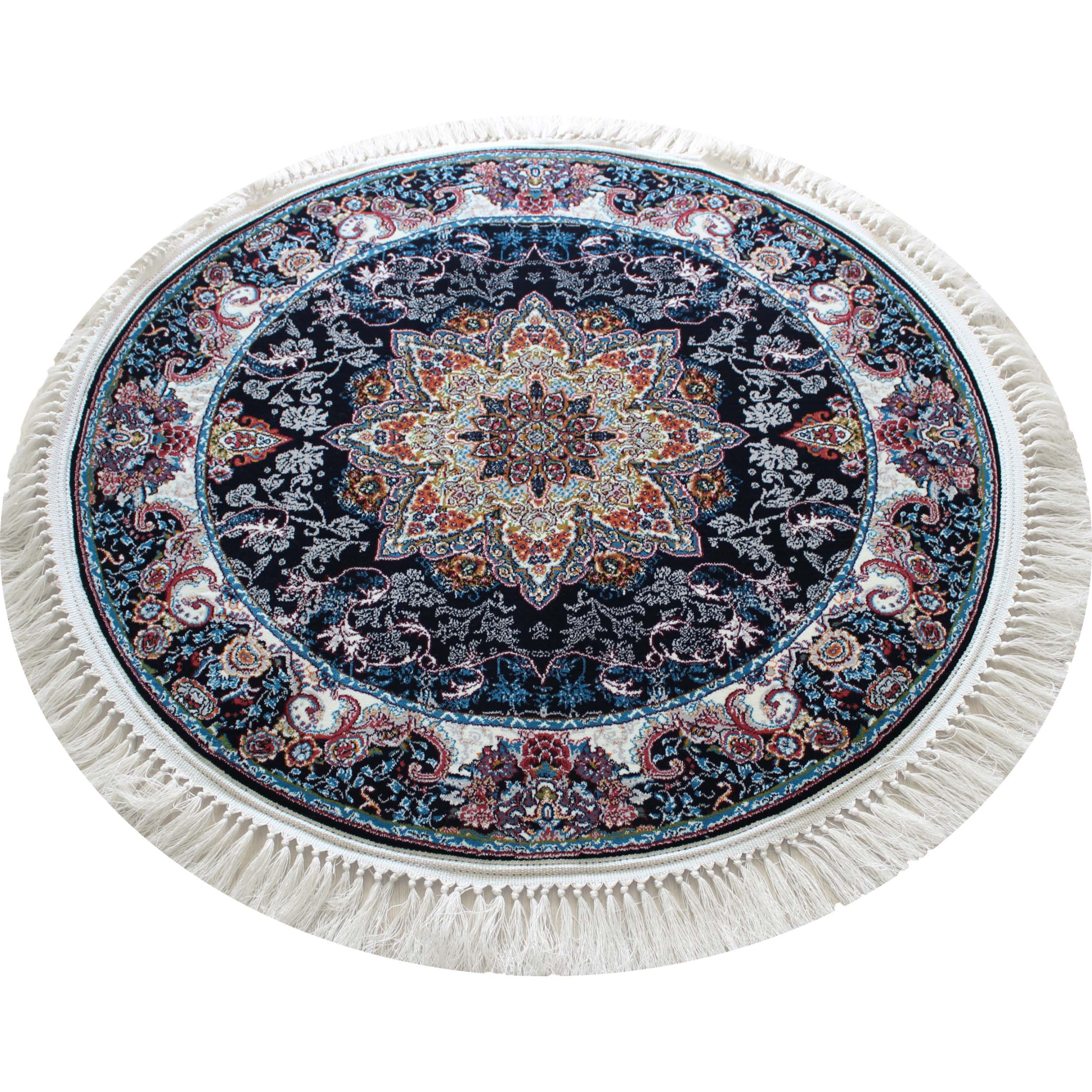 فرش ماشینی مدل دایره طرح هیوا زمینه سرمه ای