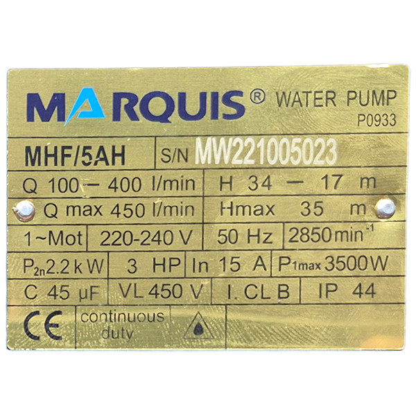 پمپ آب 3 اسب بخار مارکوئیس مدل MHF/5AH