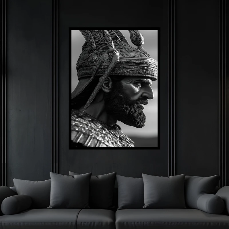 تابلو بکلیت طرح باستانی تاریخی مشاهیر و دانشمندان کوروش پادشاه ایران  مدل B-bu7246 فریم مشکی