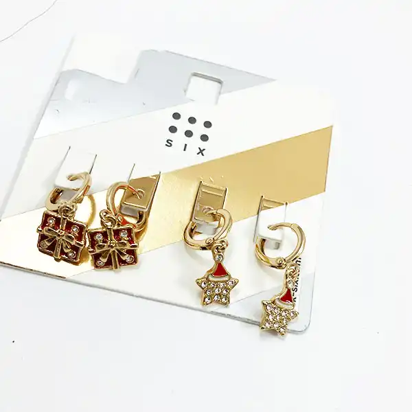 گوشواره زنانه سیکس مدل کریسمس کادو وستاره مجموعه دو عددی