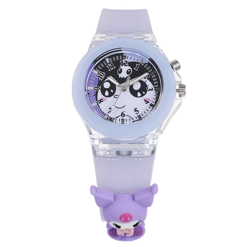 ساعت مچی عقربه‌ای کوارتز بچگانه مدل چراغدار بند سیلیکونی طرح کرومی