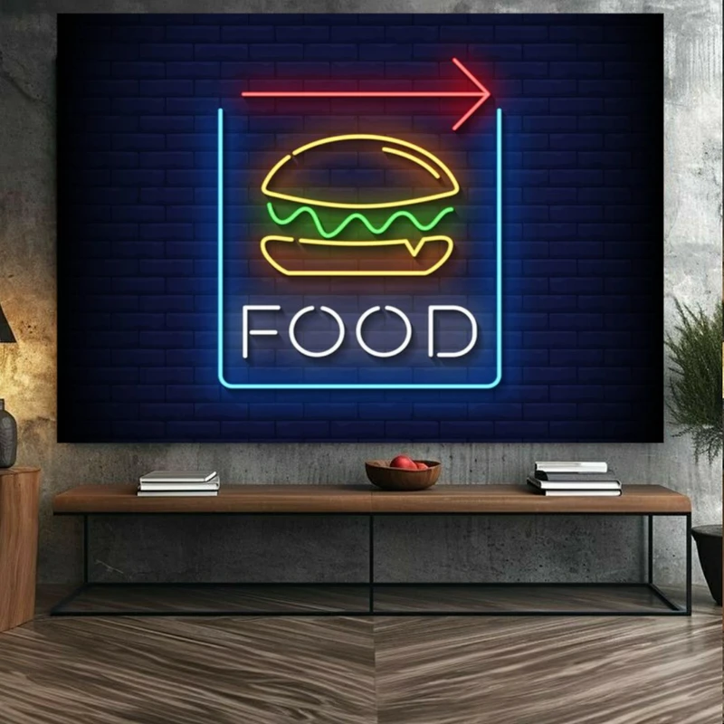 پوستر دیواری طرح همبرگر نئونی مدل فست فود کد FP105347