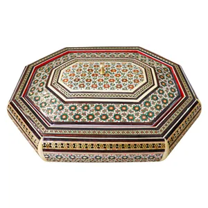 شکلات خوری خاتم کاری مدل داخل شیشه ای طرح 8 ضلعی کشیده کد DrawnOctagon-n4