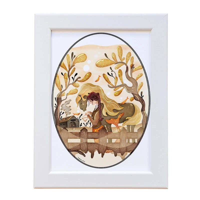 تابلو نقش افرا مدل اسب و پری کد NA-W15 فریم سفید