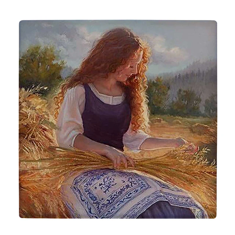 زیر لیوانی  طرح نقاشی دختر و گندمزار کد    6227483_5783