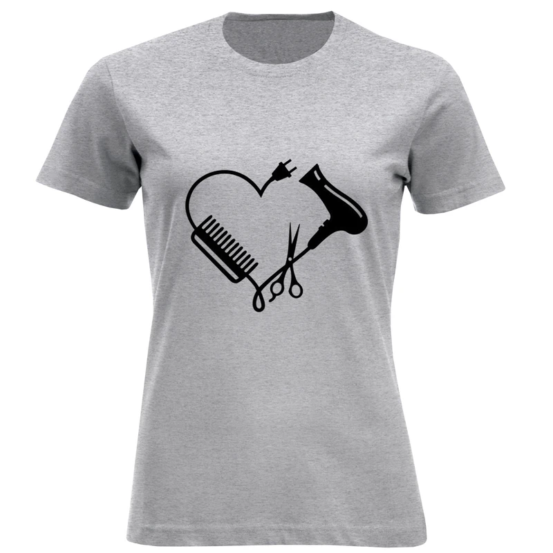 تی شرت آستین کوتاه زنانه مدل سشوار وقلب D734