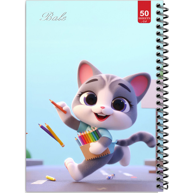 دفتر نقاشی 50 برگ انتشارات بله طرح گربه کوچولو و مداد رنگی کد A4-L318