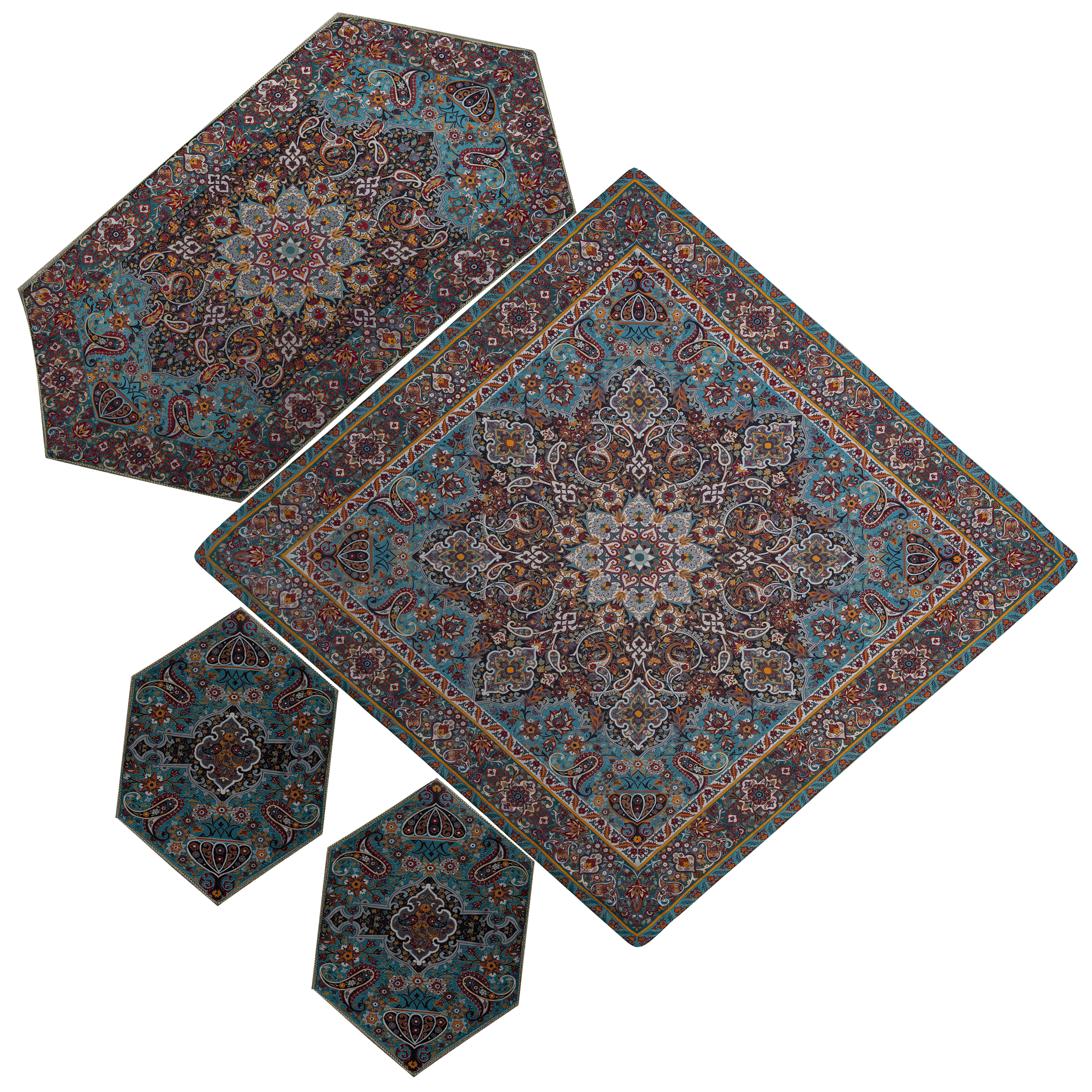 ست جهار تکه رومیزی ترمه عدل کشمیر طرح کاشان k41