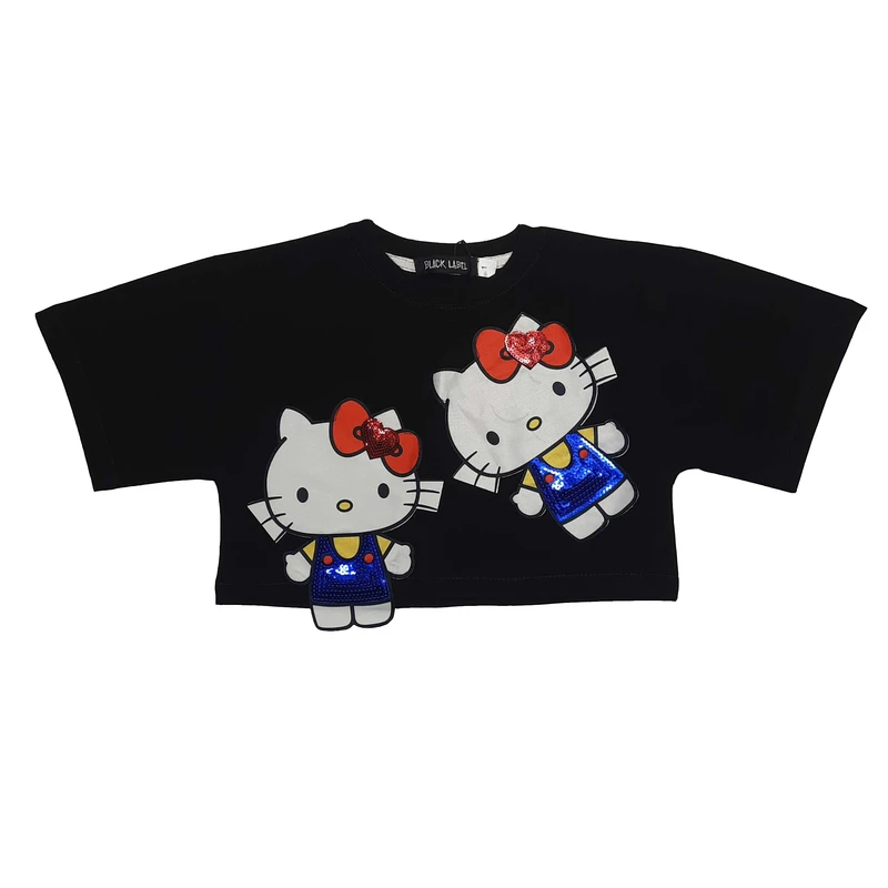 کراپ تی‌شرت آستین کوتاه دخترانه مدل Hello kitty 