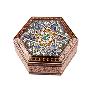 جعبه جواهرات خاتم کاری مدل شش ضلعی کد 09
