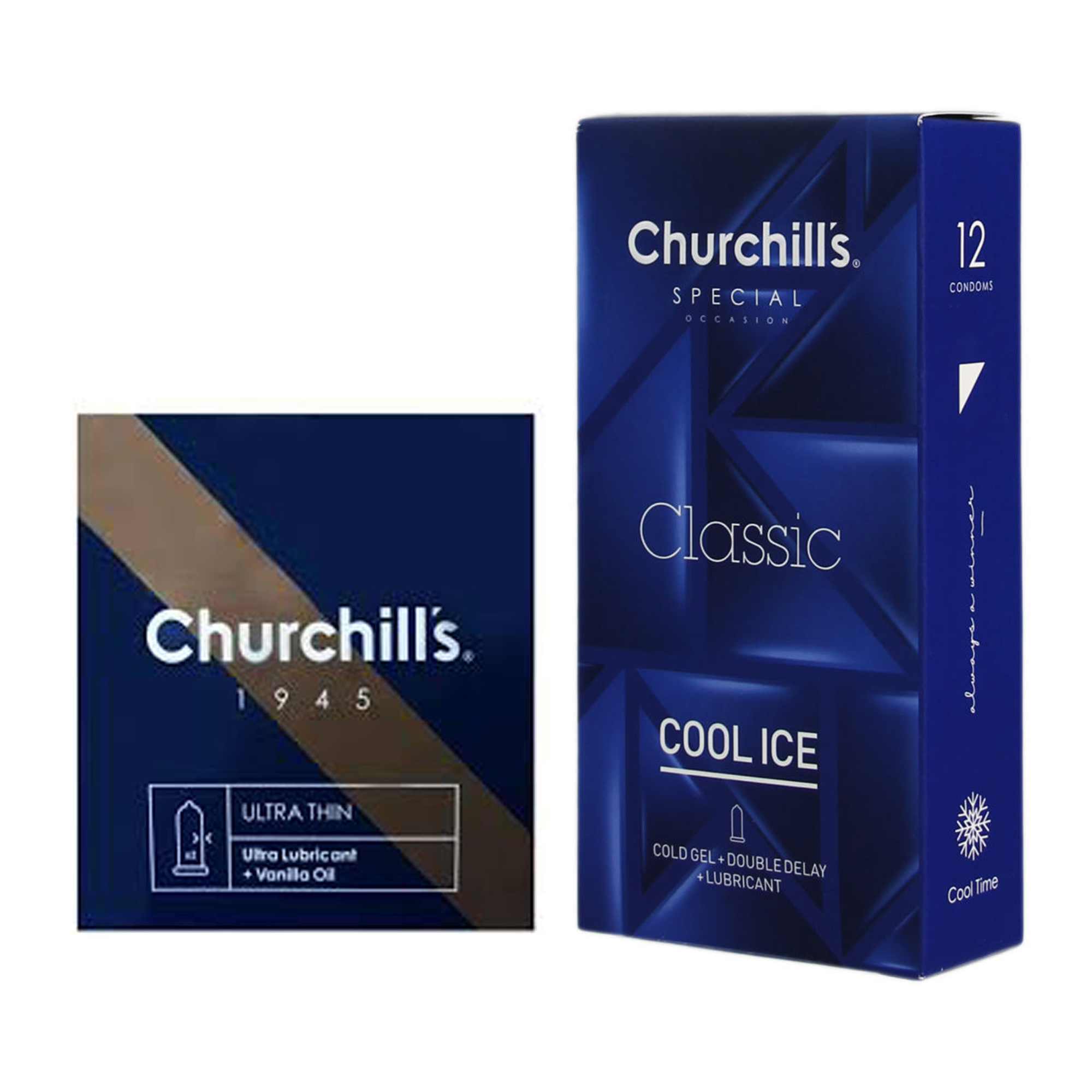 کاندوم چرچیلز مدل Cool Ice بسته 12 عددی به همراه کاندوم چرچیلز مدل Ultra Lubricant بسته 3 عددی