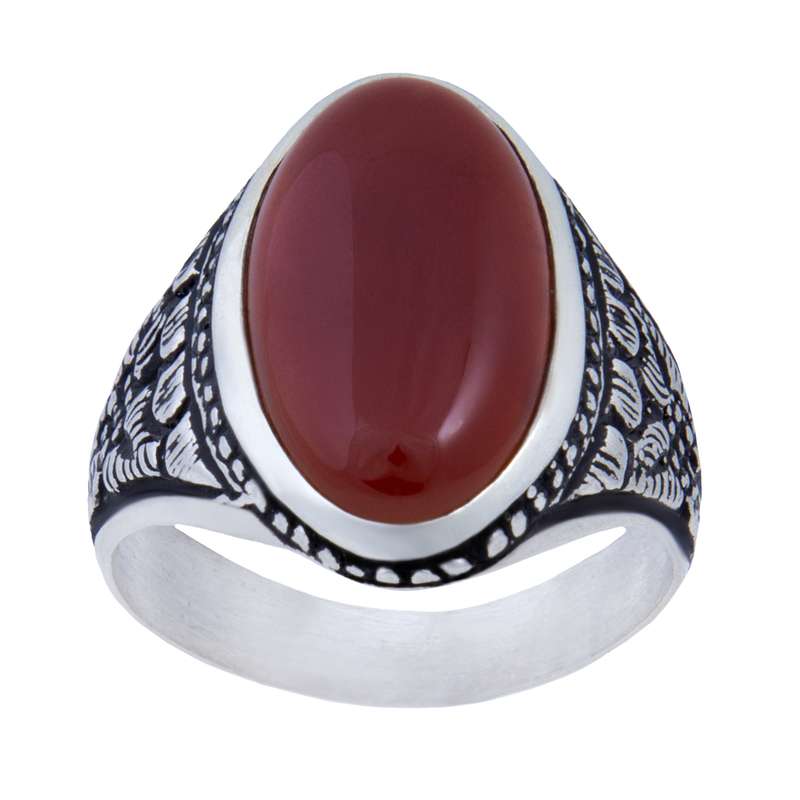 انگشتر نقره مردانه بازرگانی میلادی مدل سنگ عقیق طرح برجسته کد AM_072