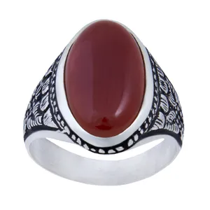 انگشتر نقره مردانه بازرگانی میلادی مدل سنگ عقیق کد AM_0072