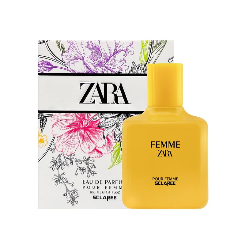 ادوپرفیوم زنانه اسکلاره مدل zara femme با رایحه شیرین حجم 100 میلی‌لیتر