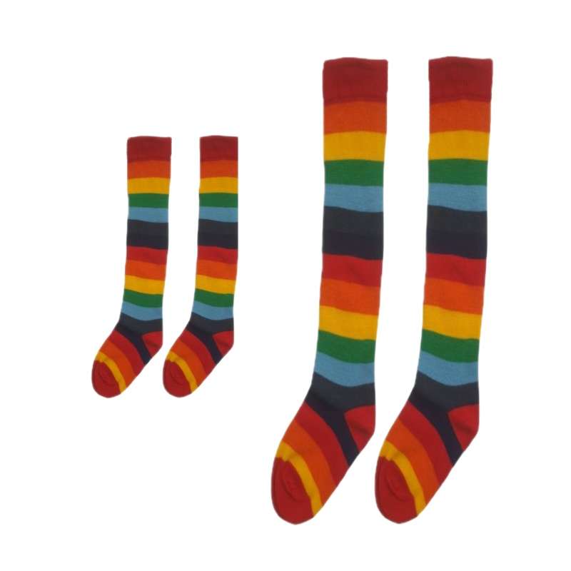 جوراب دخترانه مدل مادر و کودک طرح رنگین کمان بسته 2 عددی