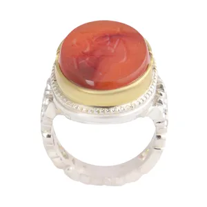 انگشتر نقره مردانه بازرگانی میلادی مدل عقیق یمنی رکاب دست ساز خطاطی یاعلی اصغر کد AM_2585