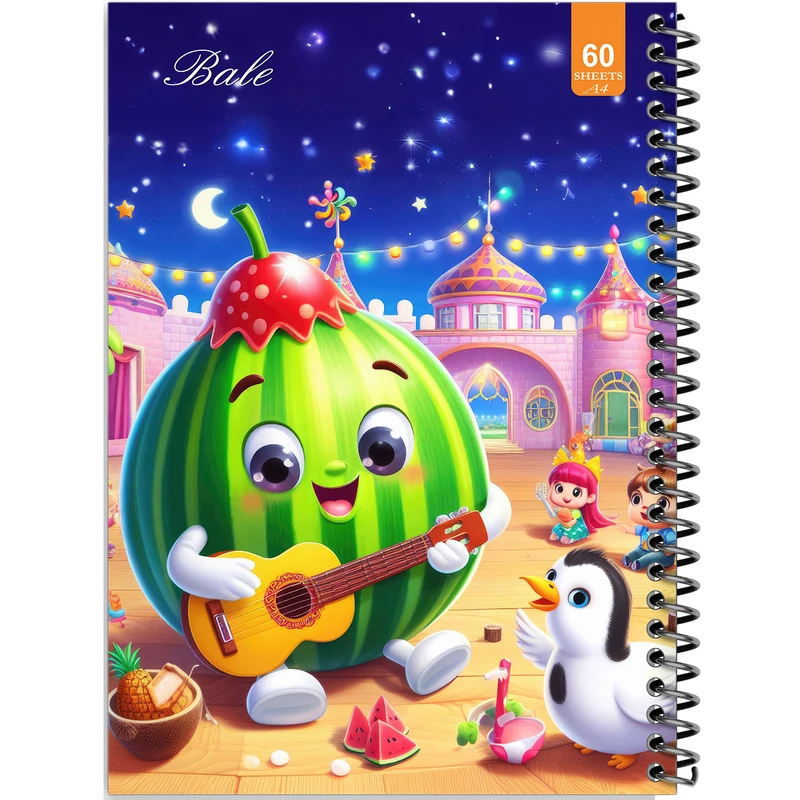 دفتر نقاشی 60 برگ انتشارات بله طرح فانتزی هندوانه گیتاریست کد A4-O12