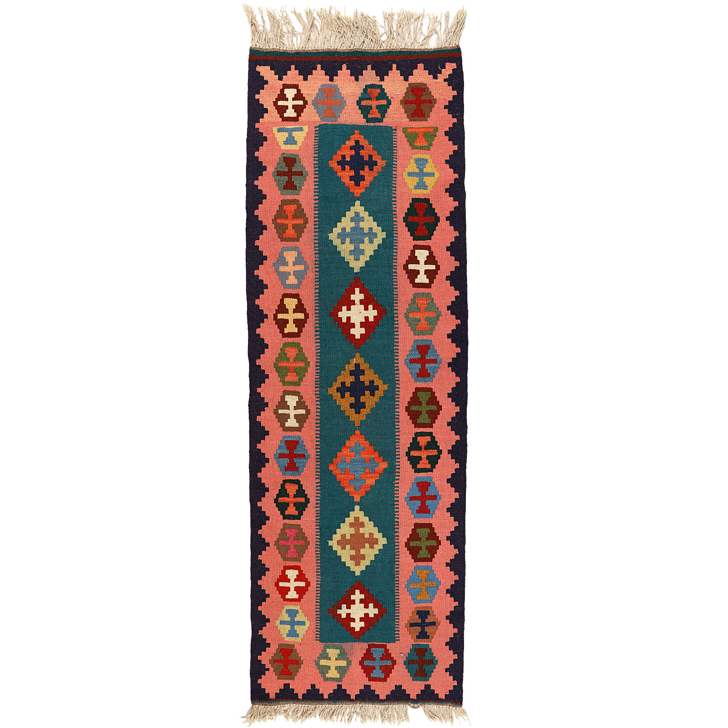 گلیم دستبافت کناره طول دو متر مدل قشقایی کد 140257