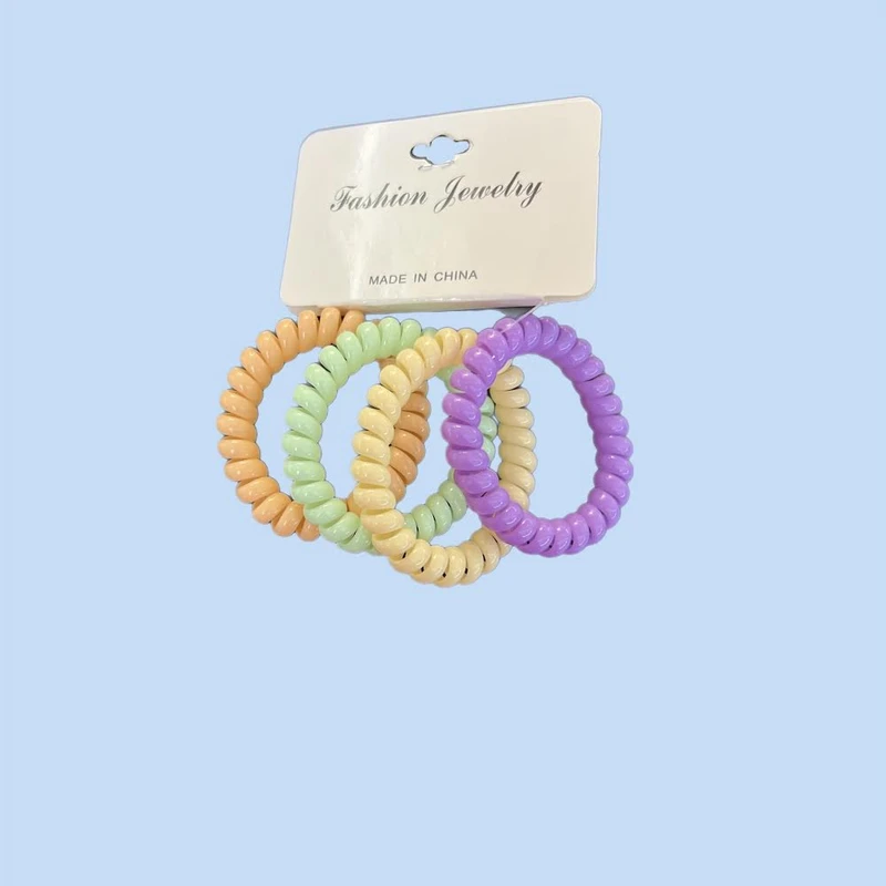 کش مو زنانه مدل سیم تلفنی پاستیلی کد C-136 بسته 4 عددی