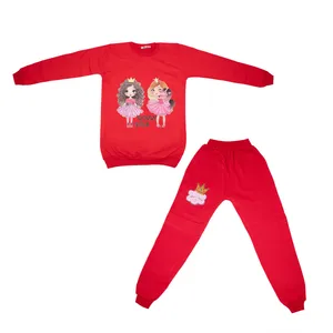 ست سویشرت و شلوار دخترانه مدل دو پرنسس رنگ قرمز