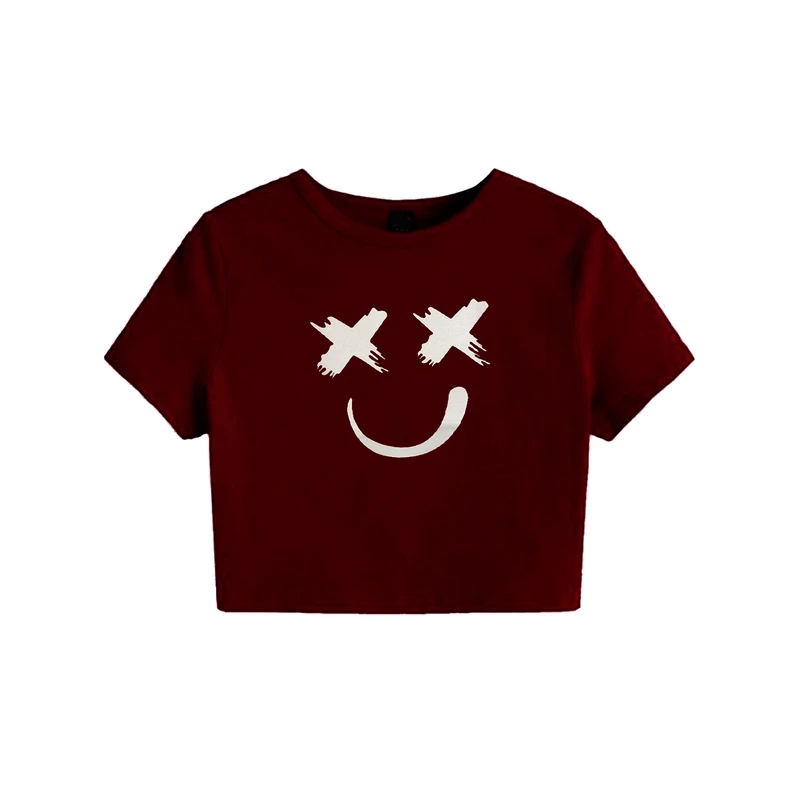 کراپ‌ تی‌شرت آستین کوتاه زنانه مدل KS8 طرح لبخند 