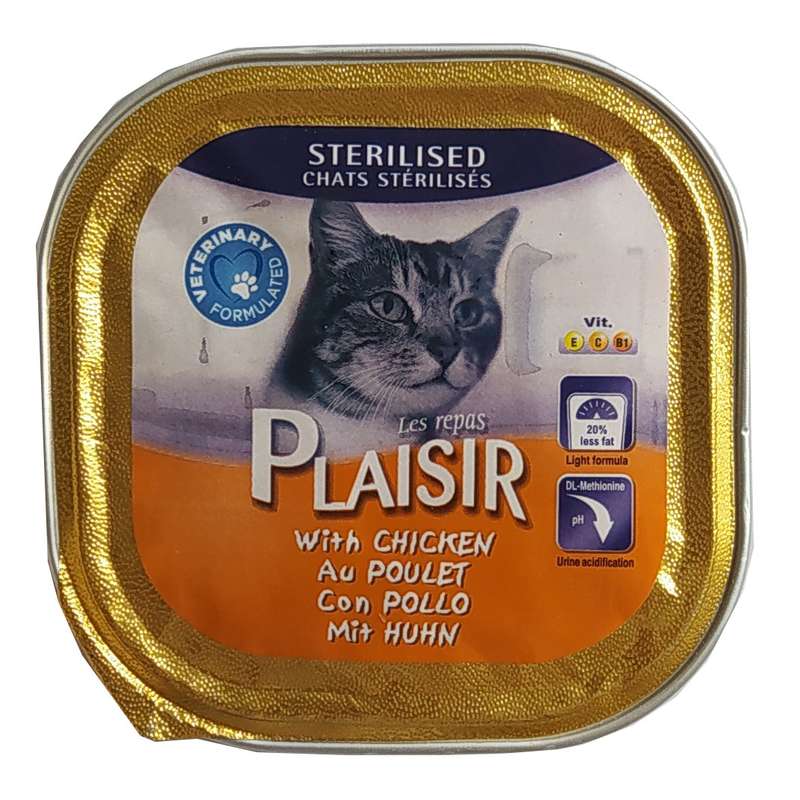 کنسرو غذای گربه بالغ عقیم شده پلازیر مدل گوشت مرغ وزن 100 گرم