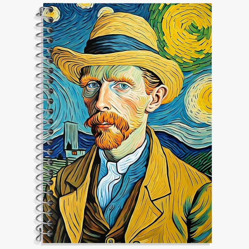 دفتر زبان 50 برگ خندالو مدل دو خط طرح ونسان ونگوگ کد N13