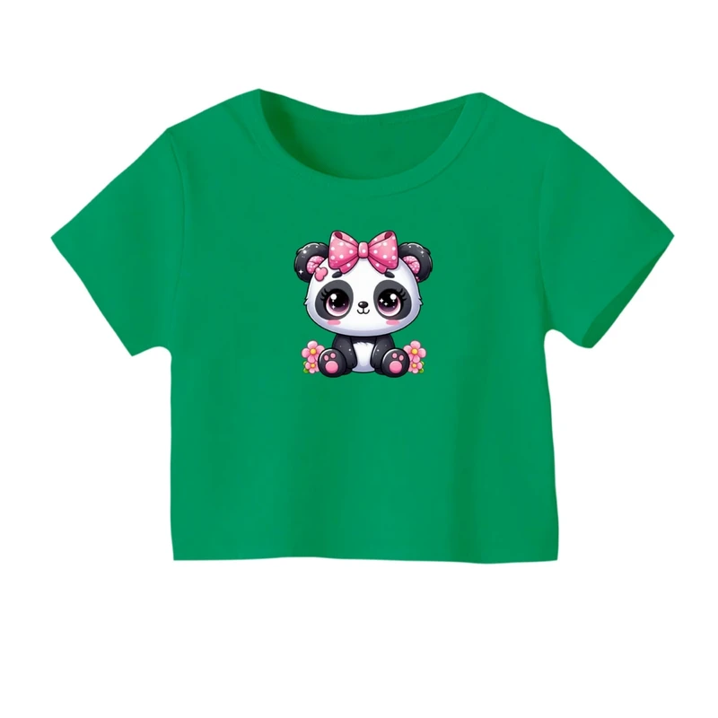 کراپ‌ تی‌شرت آستین کوتاه زنانه مدل پاندا  کد 01 رنگ سبز