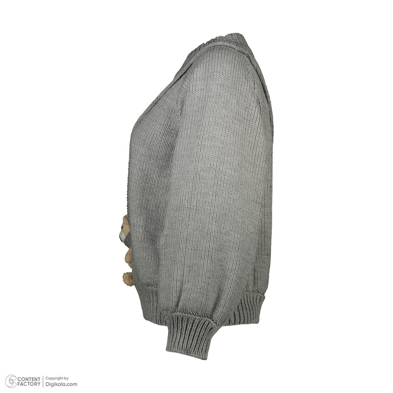 پلیور یقه گرد زنانه گره استایل مدل تدی رنگ طوسی