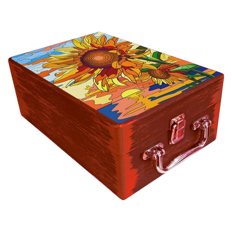  جعبه هدیه مدل چمدان چوبی طرح آفتابگردون کد WS724