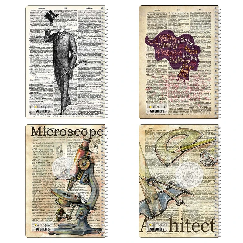 دفتر نقاشي 50 برگ کارنيکا طرح روزنامه وینتج Vintage Newspaper کد 88825 مجموعه 4 عددی