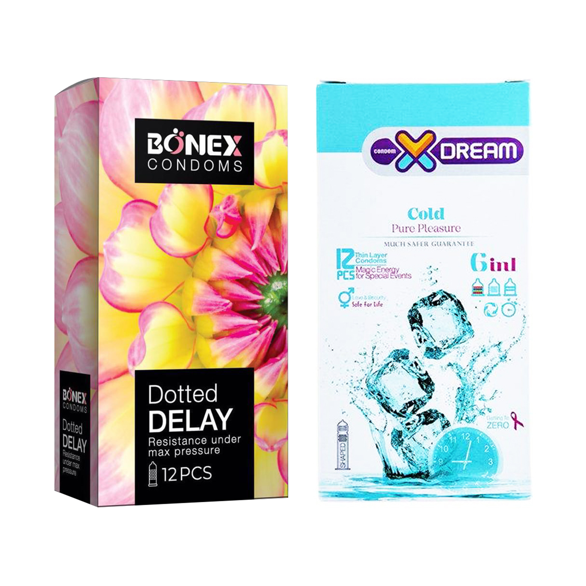 کاندوم بونکس مدل Dotted Delay بسته 12 عددی به همراه کاندوم ایکس دریم مدل Cold بسته 12 عددی