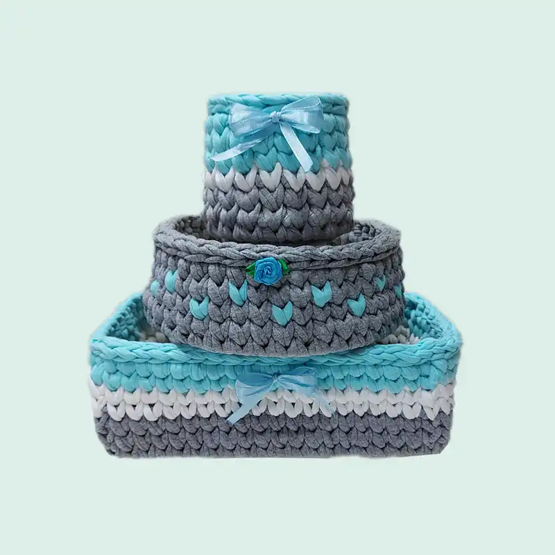 سبد قلاب بافی تریکو مدل  سیسمونی کد 0001 مجموعه 3 عددی