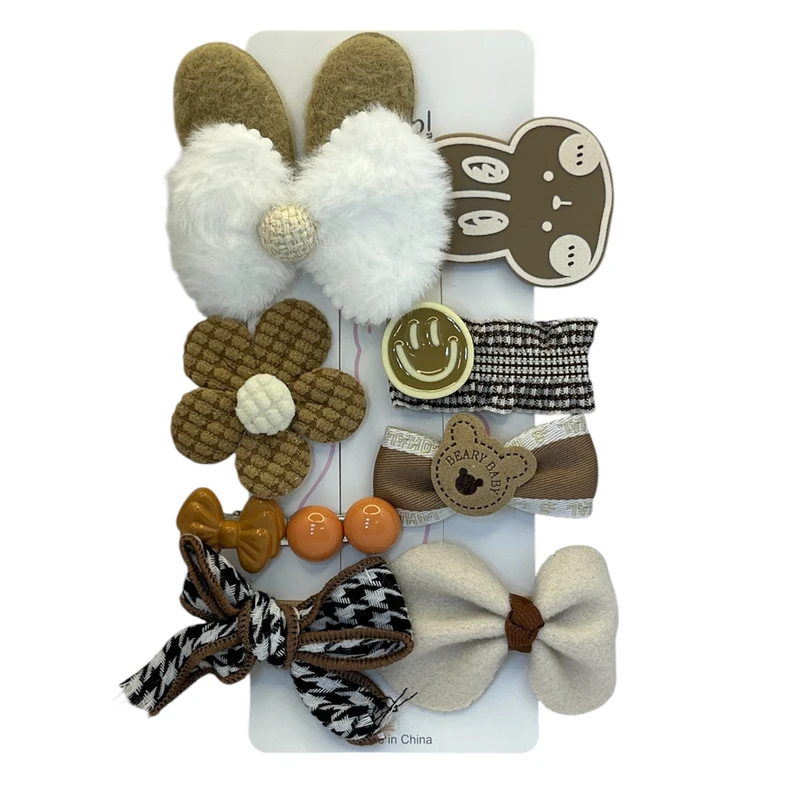 ست گیره و سنجاق مو دخترانه مدل نخی کد N0130 بسته ۸عددی 