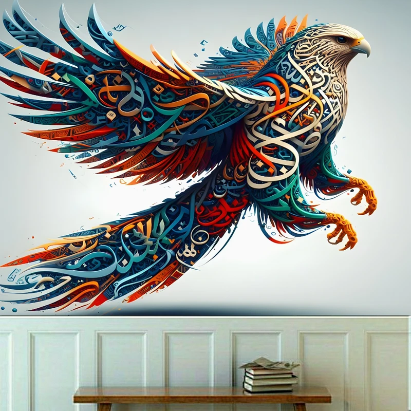 کاغذ دیواری طرح عقاب گرافیکی مدل حروف الفبا نستعلیق کد KF568