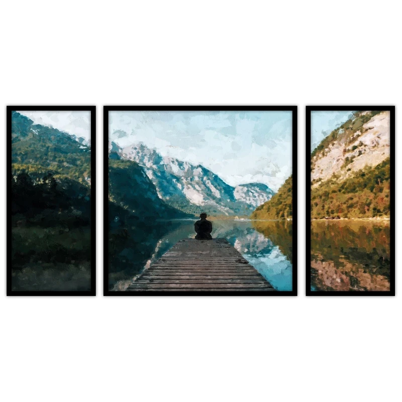 تابلو بکلیت طرح منظره طبیعت و دریا مدل B-bu3342 مجموعه 3 عددی