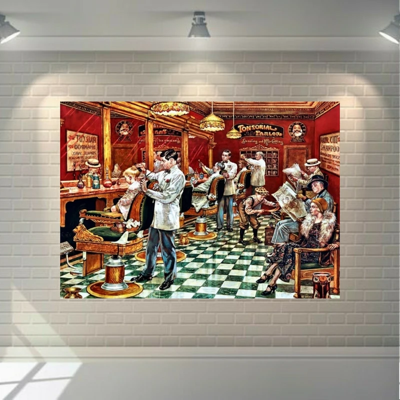 تابلو بوم مدل چرم مخمل طرح آرایشگاه مردانه قدیم کد SDM1016