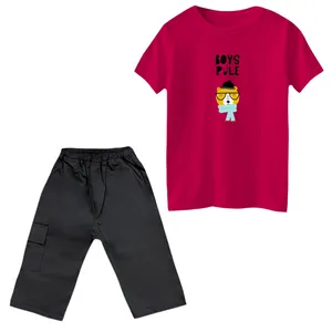 ست تی‌شرت و شلوارک پسرانه مدل قوانین پسرونه رنگ سرخابی 