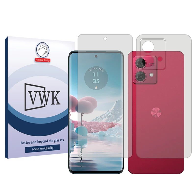 محافظ صفحه نمایش شفاف وی دبلیو کی مدل Tough مناسب برای گوشی موبایل موتورولا Moto G84 به همراه محافظ پشت گوشی