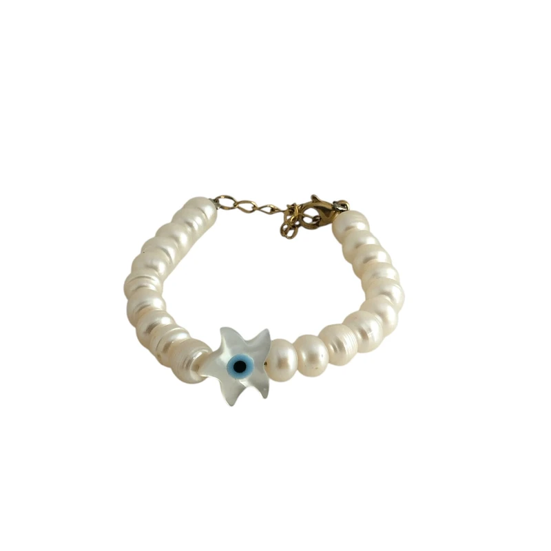 دستبند مهره ای زنانه سمازرین مدل مروارید پرورشی چشم نظر 2236