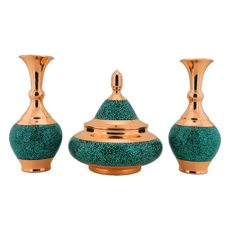 ست سه تکه شکلات خوری و گلدان فیروزه کوبی کد hf118
