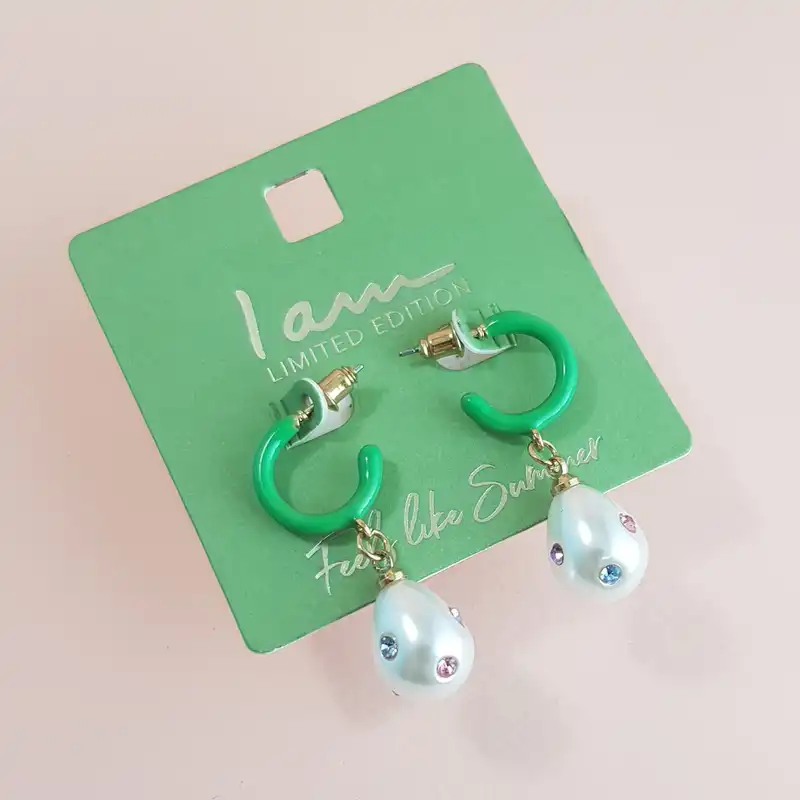 گوشواره زنانه آی ام مدل مروارید نگین دار